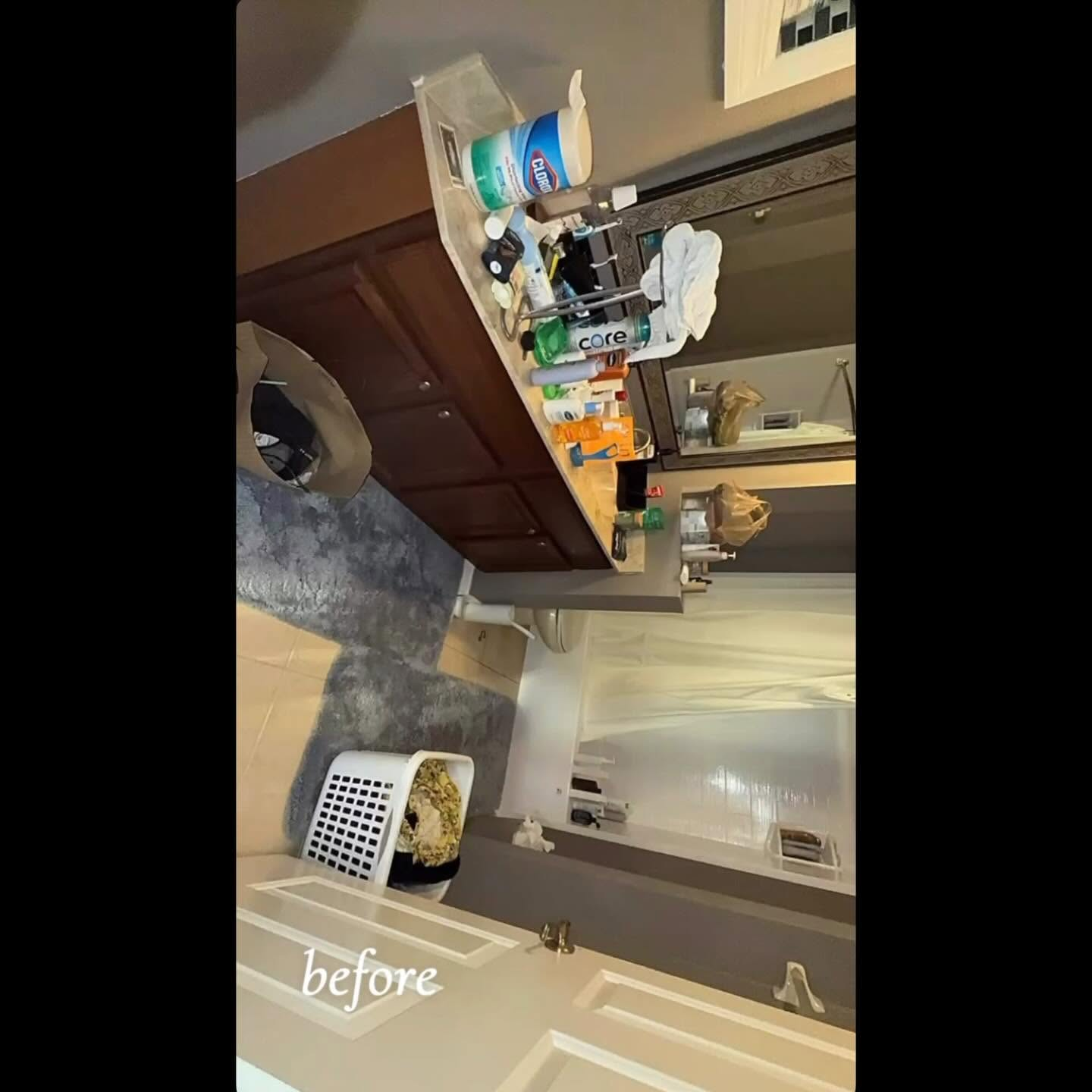 Cluttered bathroom before a move-out deep clean in St Petersburg Florida